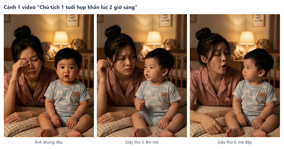 Ảnh khung đầu và 2 khung hình trong clip mẹ và bé có thoại tiếng Việt