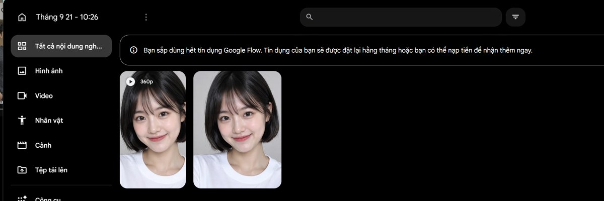 Google Flow vẫn tạo được video từ gương mặt AI kiểu idol trong lần thử ngày 29/09