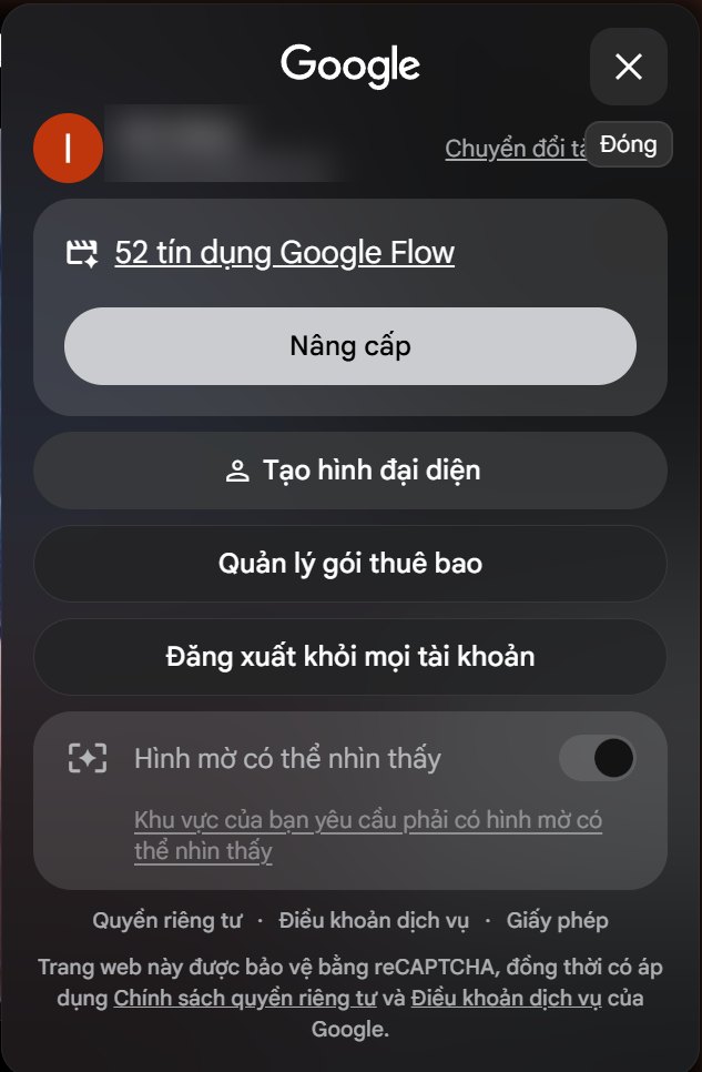 Xem số tín dụng Google Flow còn lại trong menu tài khoản
