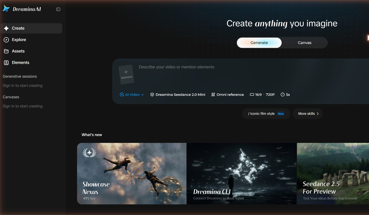 Giao diện Dreamina để tạo video bằng Seedance