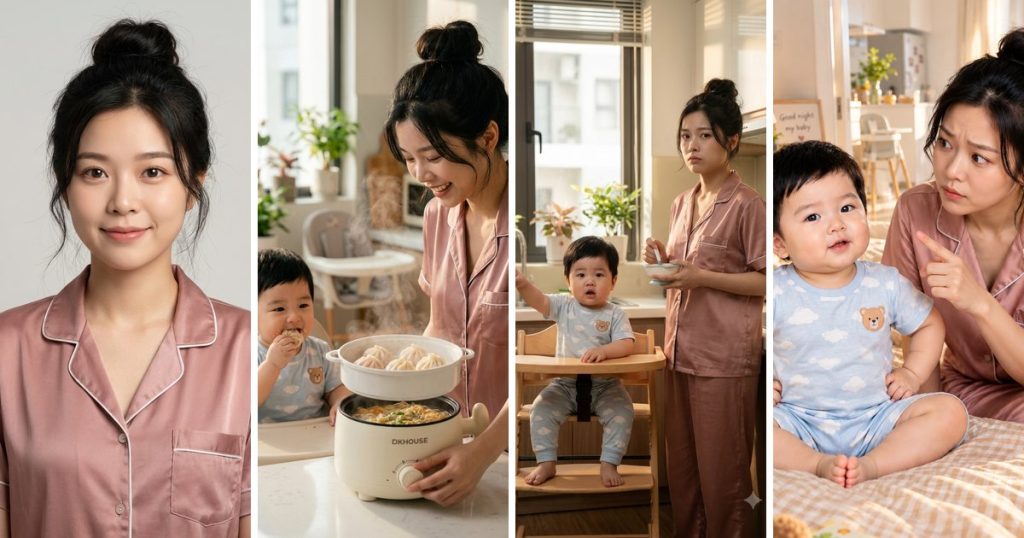 Nhân vật mẹ giữ nguyên gương mặt qua nhiều video AI làm bằng Google Flow