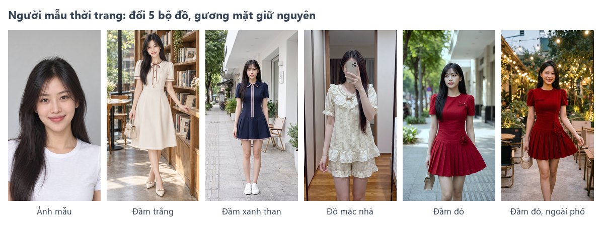 Người mẫu AI đổi 5 bộ đồ nhưng giữ nguyên gương mặt