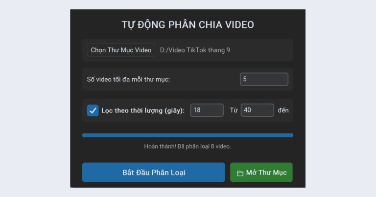 Phần mềm chia video vào thư mục theo số lượng và thời lượng