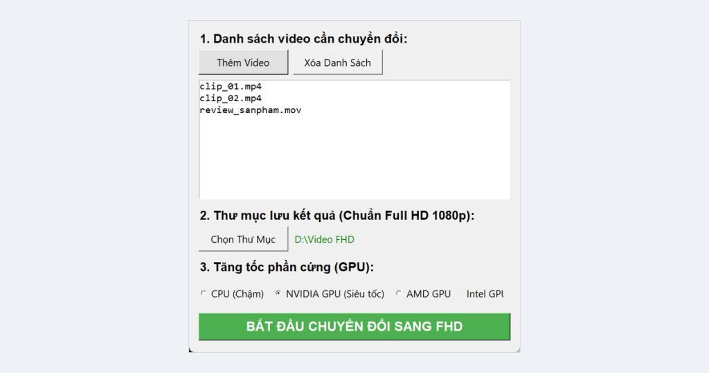 Phần mềm chuyển video sang Full HD 1080p hàng loạt