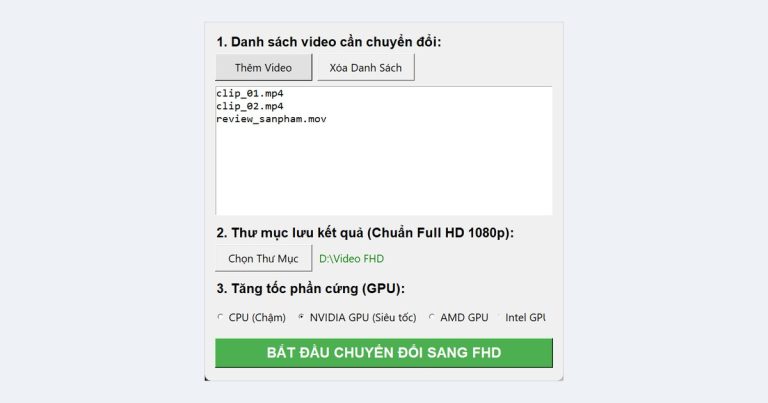 Phần mềm chuyển video sang Full HD 1080p hàng loạt